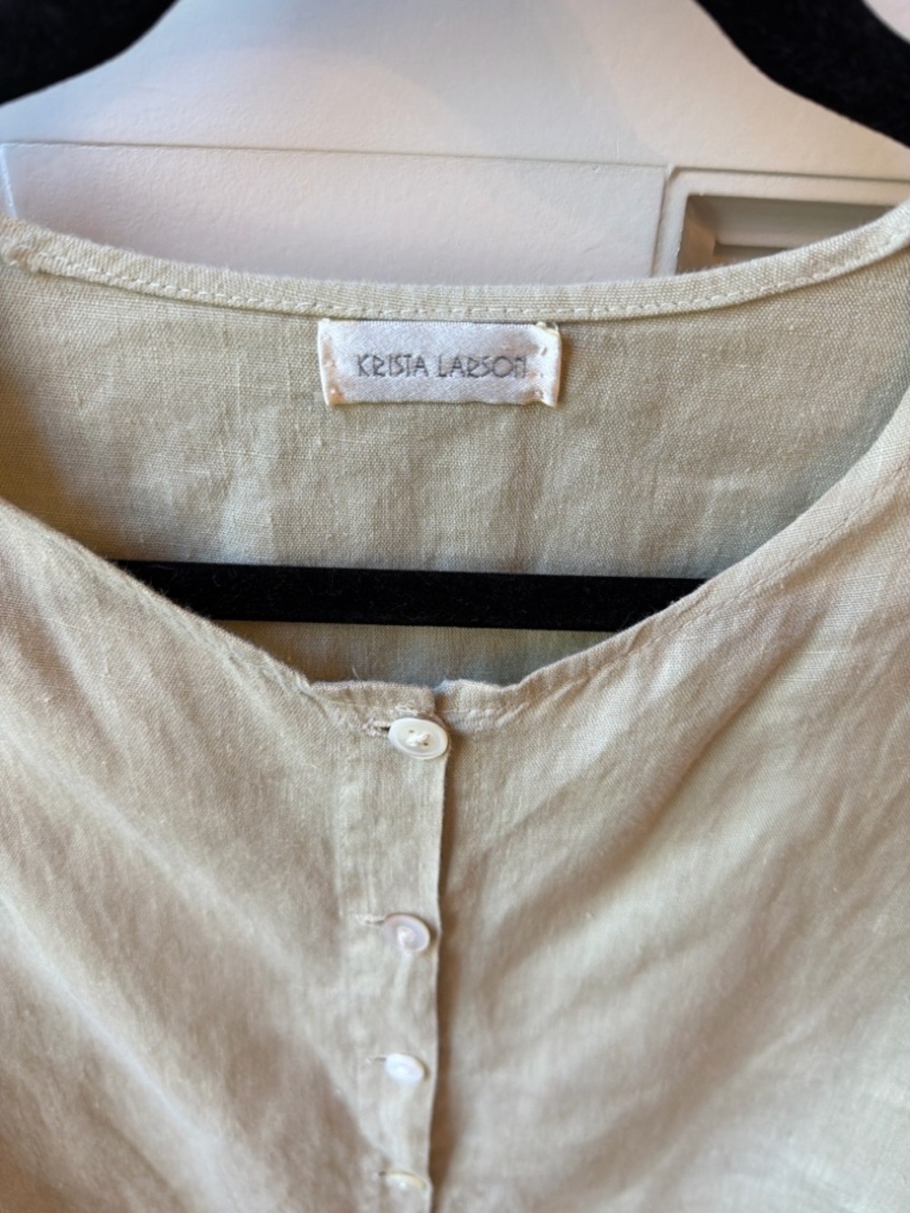 KRISTA LARSON linen natural Button-Front pleated artisan blouse tunic Top-onesiz
